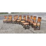 Set of fourteen oak chairs.