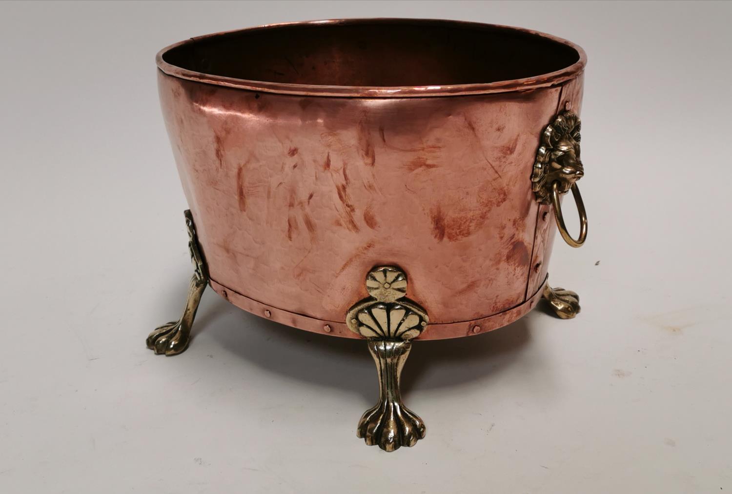 19th. C. copper and brass log bucket.