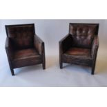 Pair of 1940's leather upholstered club chairs.