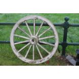 Large resin wagon wheel.