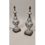 Pair of 19th C. hand painted glass table lamps.