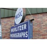 Music Wurlitzer Phonographs enamel advertising sign.