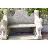 Decorative cast stone garden bench.