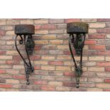 Pair of decorative metal garden wall ensconces.