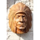 Carved wooden Indian Chief tobacco shop advertising head.