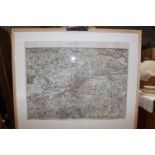 Framed map of Dublin dated 1756.