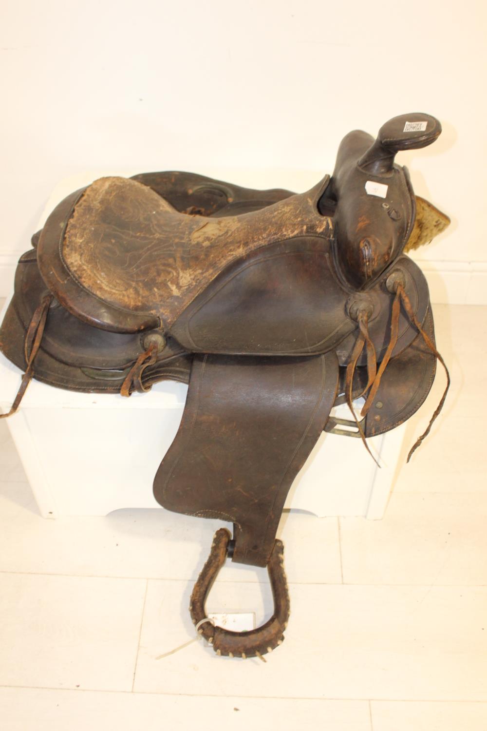 American leather horse saddle.