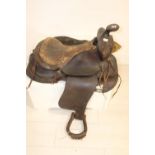 American leather horse saddle.