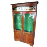 Rare early 20th C. mahogany Choice Perfumes shop cabinet.