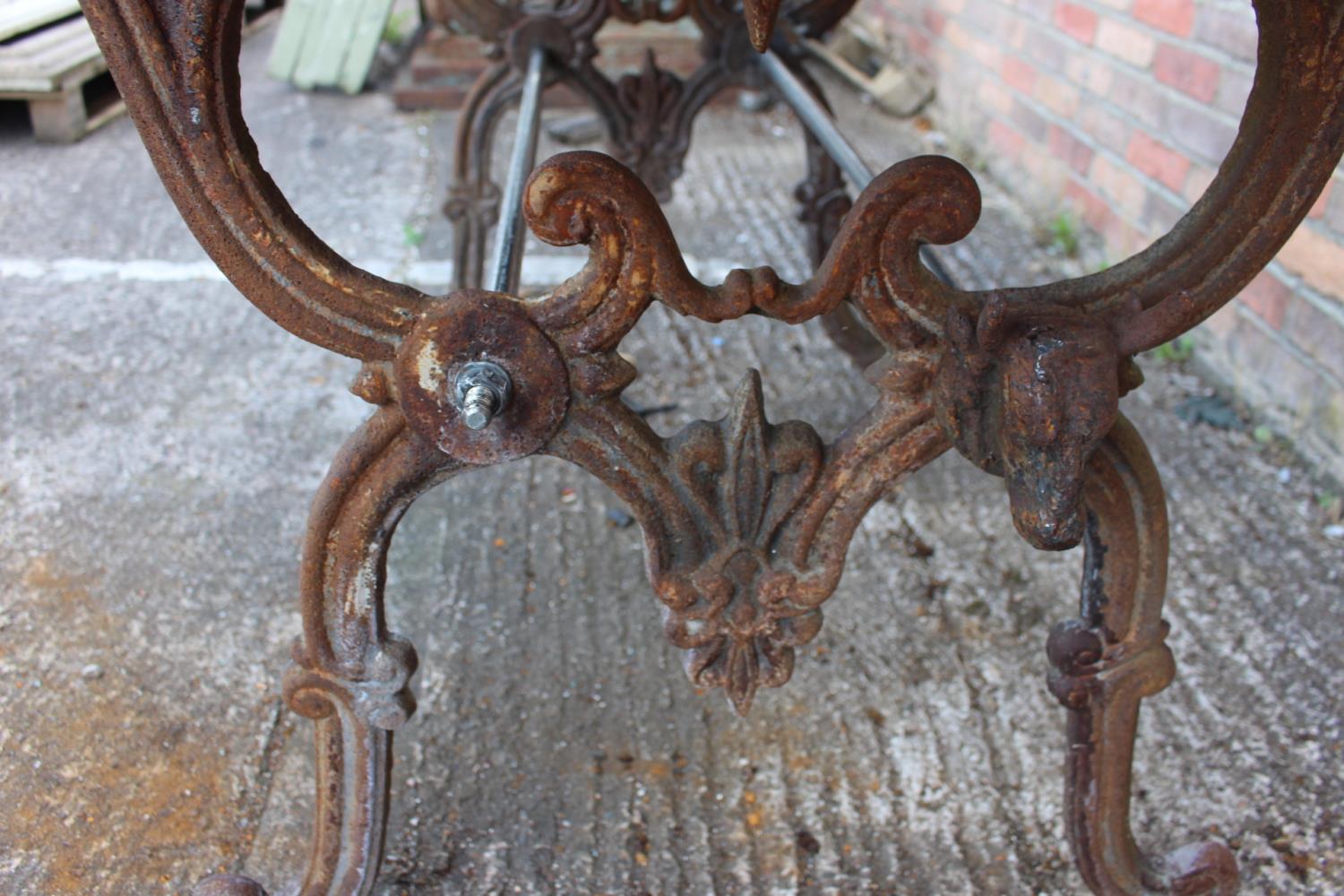 Cast iron garden table with marble top. - Image 3 of 3