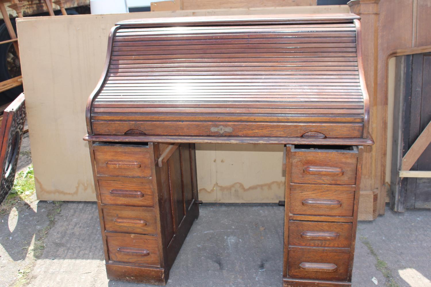 19th. C. oak rolltop pedestal desk.