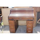 19th. C. oak rolltop pedestal desk.