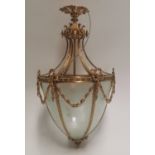 Exceptional quality gilded brass hanging lantern.