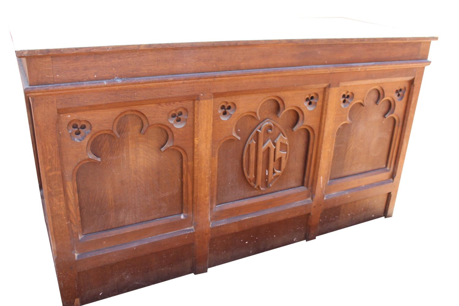 19th C. carved oak altar table.