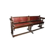 Mahogany and leather brass studded bench.