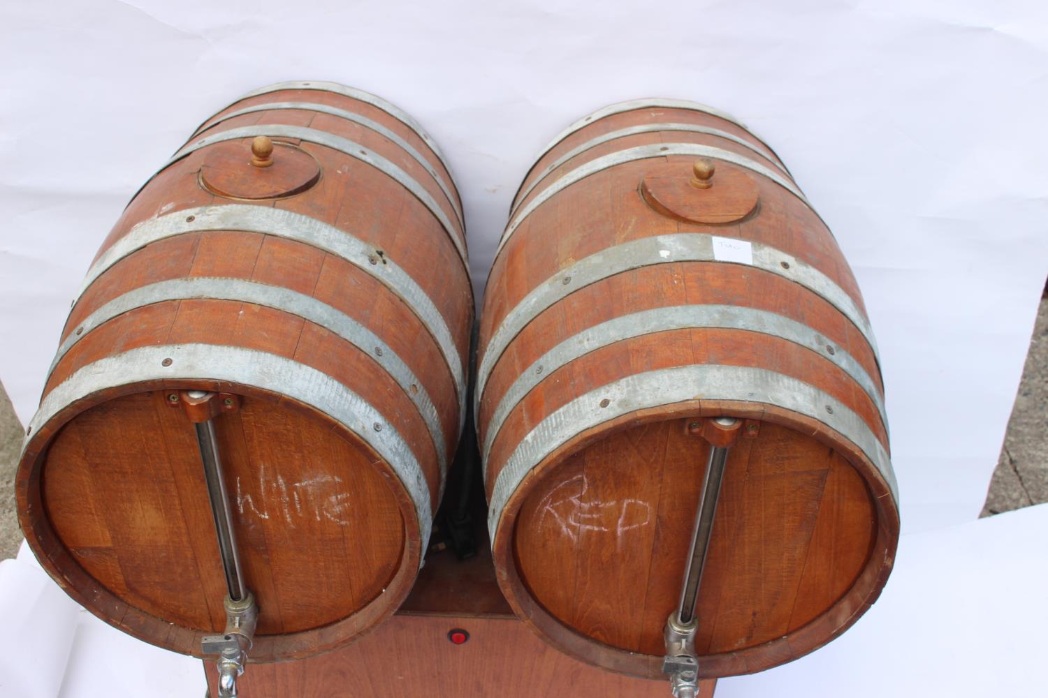 Double barrelled wooden wine dispenser. - Image 2 of 2