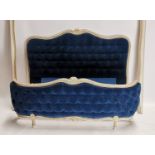 Early 20th C. velvet deep buttoned upholstered French bed.