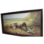 Framed oil on canvas of The Boy on the Beach.