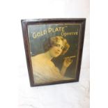 Gold Plate Cigarettes framed advertising showcard.