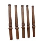 Set of five 19th C. hand carved oak pillars decorated.