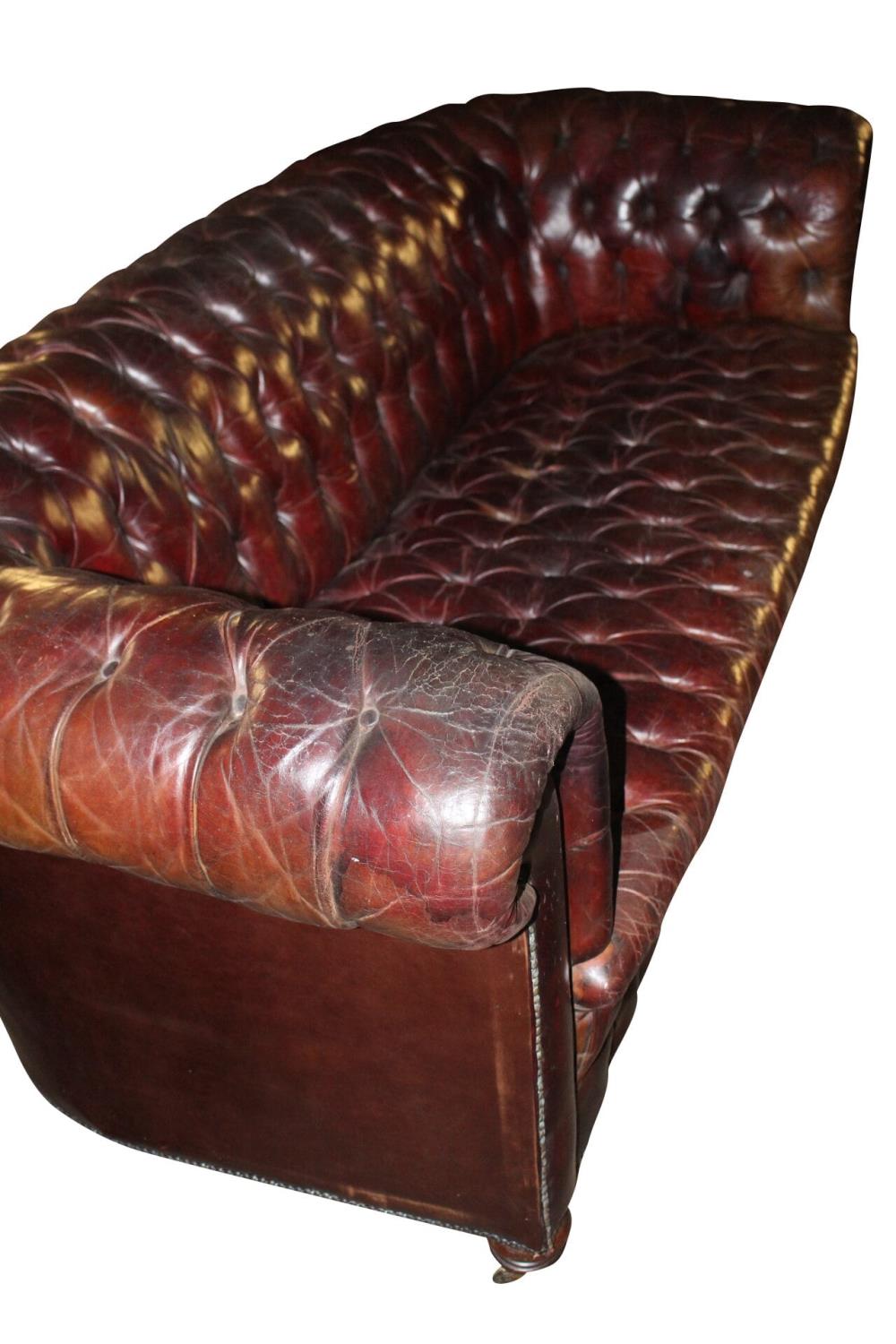 Early 20th C. deep buttoned leather chesterfield sofa. - Image 2 of 2