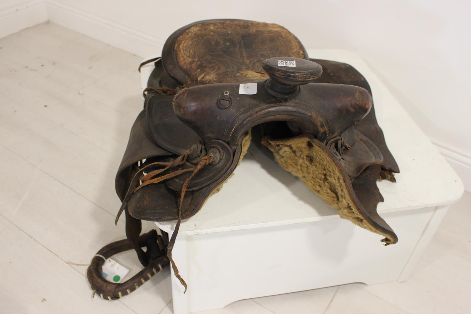 American leather horse saddle. - Image 2 of 2