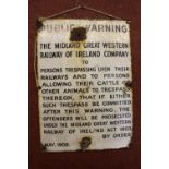Public Warning The Midland Great Western Railway of Ireland Company advertising sign.