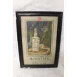 Framed Booth's Gin advertising showcard.