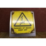 Enamel hazard light up sign.