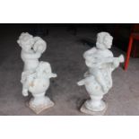 Pair of Victorian painted composition stone cherubs.