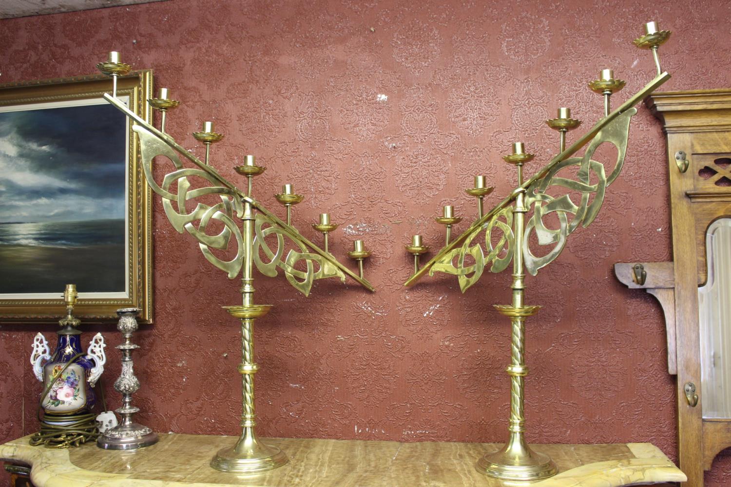 Pair of early 20th C. brass altar candlesticks.