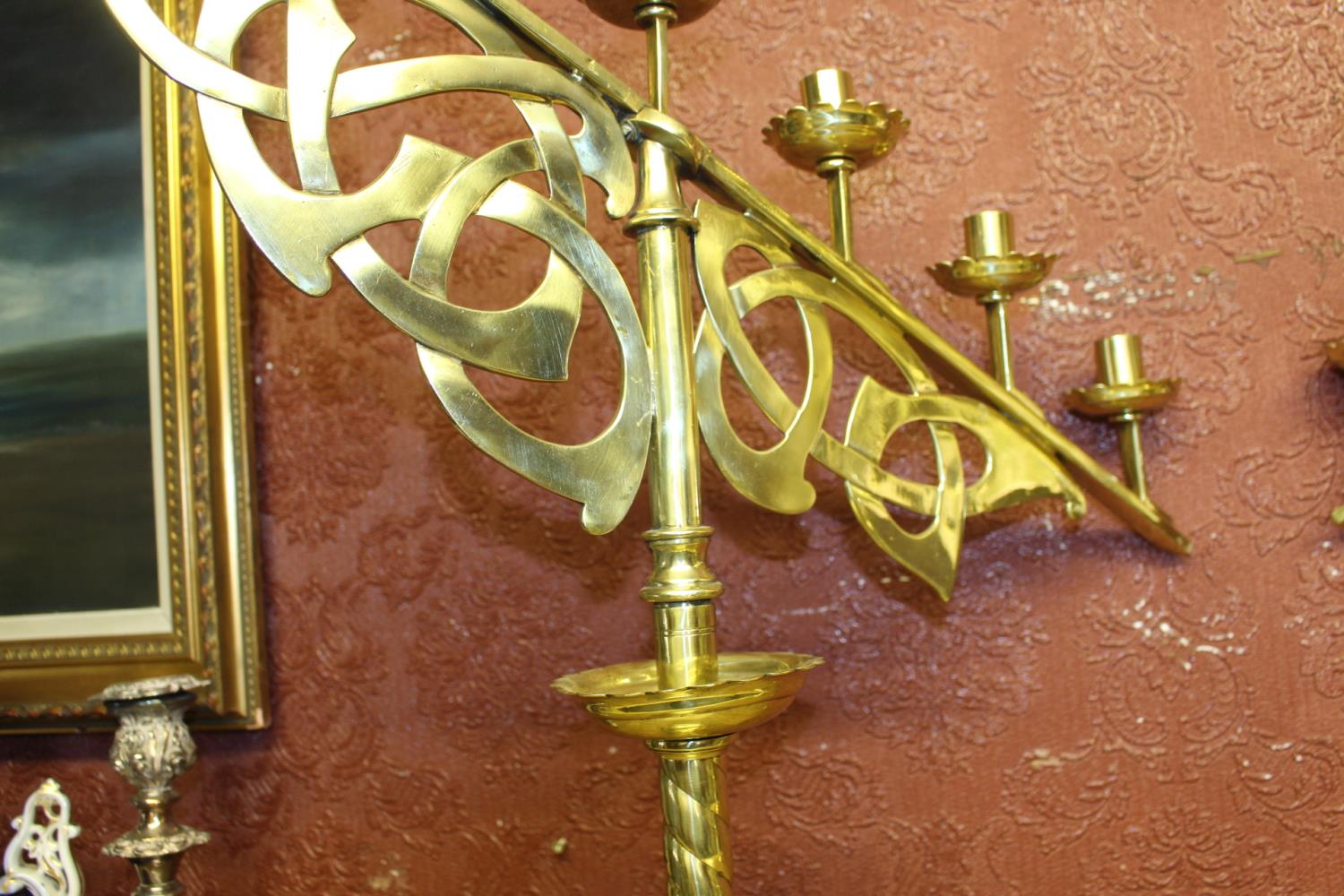 Pair of early 20th C. brass altar candlesticks. - Image 2 of 2