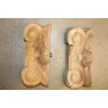 Pair of carved wooden Corinthian tops {10 cm H x 27 cm W x 7 cm D each}.