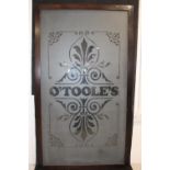 Set of five etched and frosted glass O'Toole's panels.