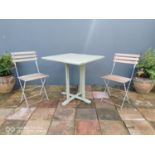 Three piece metal and wooden garden set.