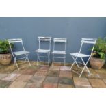 Set of four early 20th C. wrought iron and wooden garden chairs.