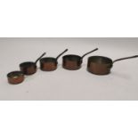 Set of five good quality copper sauce pans.