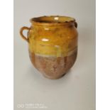 Rare 18th C. French glazed teracotta confit pot.