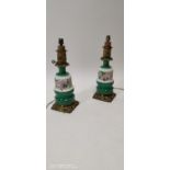 Pair of good quality 19th. C. ceramic and brass table lamps.