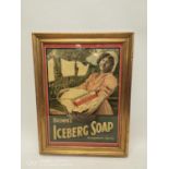 Rare framed Brown's Iceberg Soap Donaghmore Co Tyrone advertising print. (61 cm H x 46 cm W ).