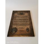 Bronzed plaque depicting the 1916 Proclamation.