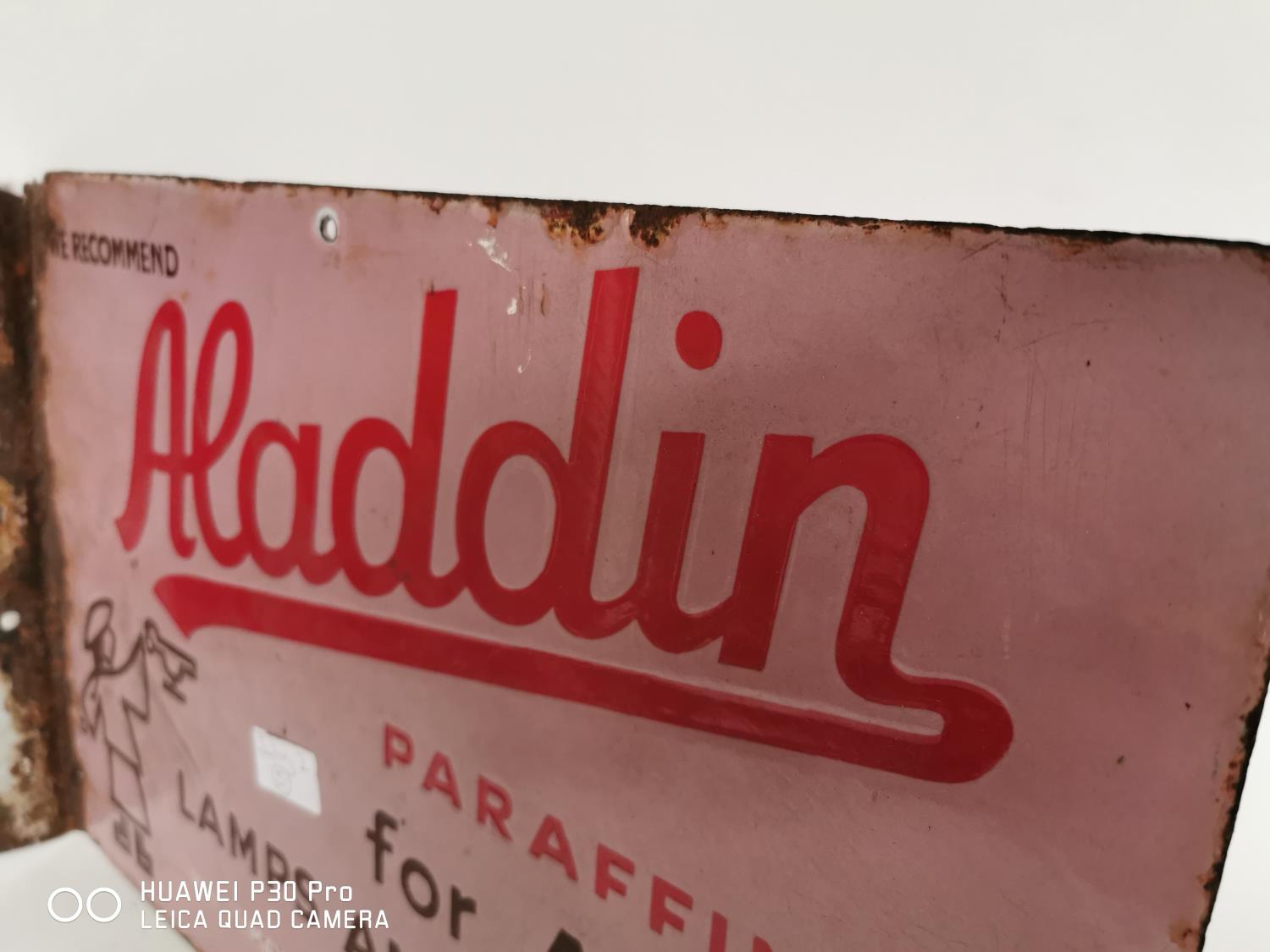 Rare Aladdin Paraffin for all lamps and stoves double sided enamel advertising sign. - Image 3 of 3