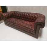 Early 20th. C. exceptional quality hand dyed cigar leather deep buttoned chesterfield sofa