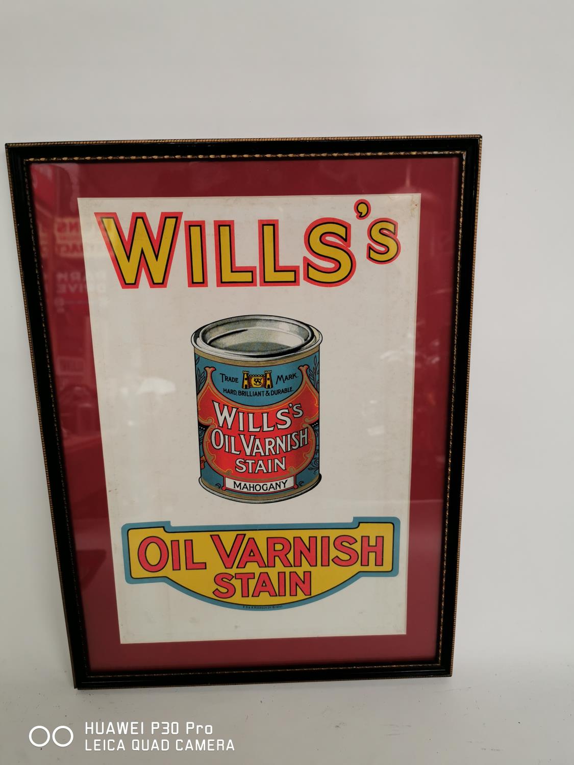 Will's Oil Varnish framed advertising showcard