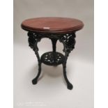 Good quality 19th. C. cast iron pub table with mahogany top.