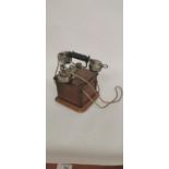 Early 20th C. chrome and mahogany telephone.