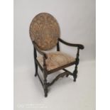 19th. C. walnut upholstered open armchair.