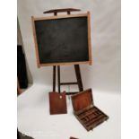Early 20th. C. pine blackboard easel stand and Artist's box.