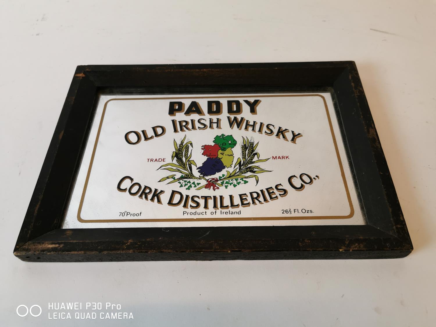 Paddy Old Irish Whiskey framed advertising mirror.