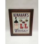 Unusual Kinahan's Celebrated Old Irish Whiskey framed advertising print. (78 cm H x 65 cm W )